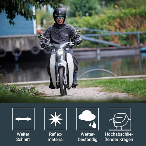 FAST WAY Regenmantel für Rollerfahrer, Langer Regenponcho, Wasserdichter & Winddichter Regenschutz Rollerfahrer, Abnehmbare Kapuze, Roller Regenschutz Kleidung mit Reflexmaterial, L