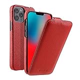 MELCKO Hülle passend für Apple iPhone 12 & iPhone 12 PRO (6,1 Zoll), Handyhülle mit beschichtetem Leder, Flip-Hülle, Schutzhülle klappbar, dünne Handy-Tasche, Slim Cover, Rot