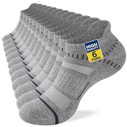 Niofind Calcetines Hombre Deporte 6 Pares, Cortos Amortiguados Unisex, Algodón Transpirable Secado Rápido, Running Caminar Senderismo, Gris
