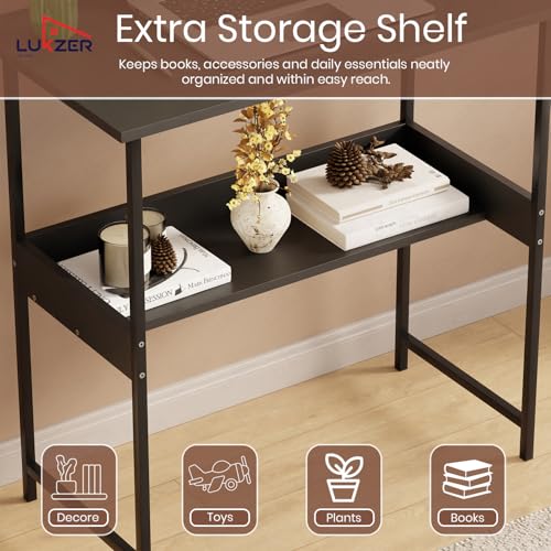 Image of Lukzer Study Desk with Open Storage Shelf | MST-004S /Black & Black | Durable Metal & Wooden Study Table for Home & Office | Space-Saving Laptop /Computer Workstation for Students & WFH (75x40x75 cm)