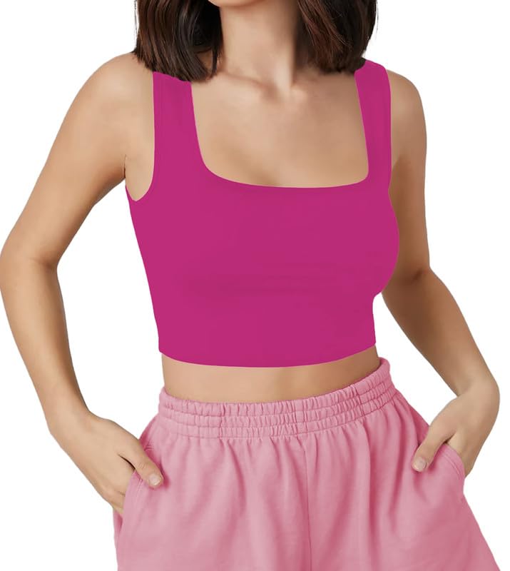 the blazze Women's Knitted Sleeveless Solid Square Neck Tank Tops L2610-picture-19