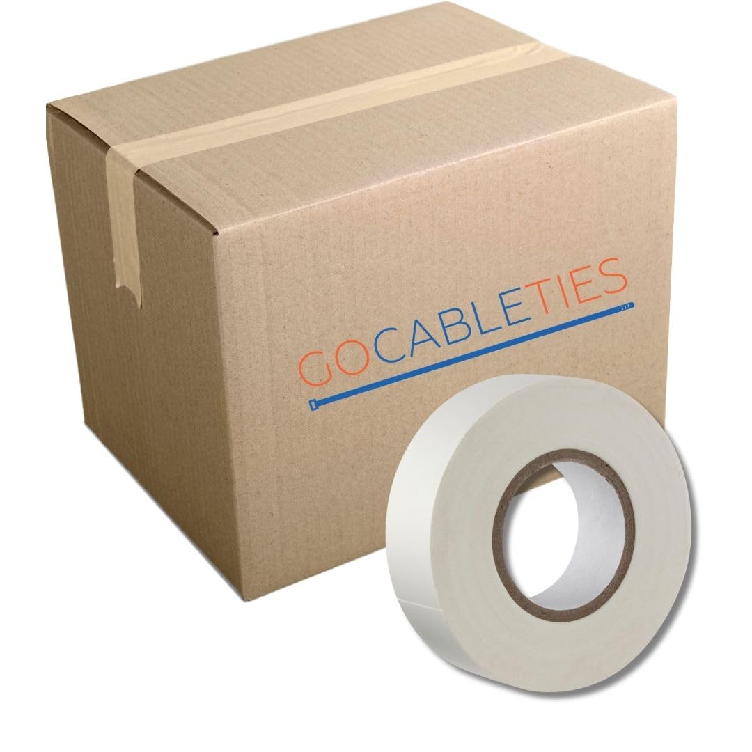 Gocableties White Electrical Tape, 19mm x 20m, Bulk Box of 50 Rolls, Strong Self-Adhesive PVC Insulation Tape for Insulating, Repairing and Protecting Electrical