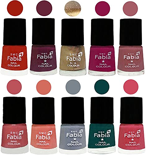 Image of SMC Fabia ALL IN ONE (PACK OF 10), Long Lasting Glossy Nail Polish, 6 ml Each, All Vibrant Colours,01840