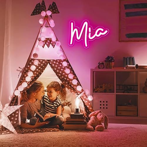 Image of Mia Name Neon Sign for Wall Decor,LED Mia Name Neon Light for Kids Bedroom,Birthday Party Decoration,Neon Sign Mia for Wall Decor,Mia Birthday Decor for Girl,Size 8.7 * 6.3 inch(JTLD014-8)