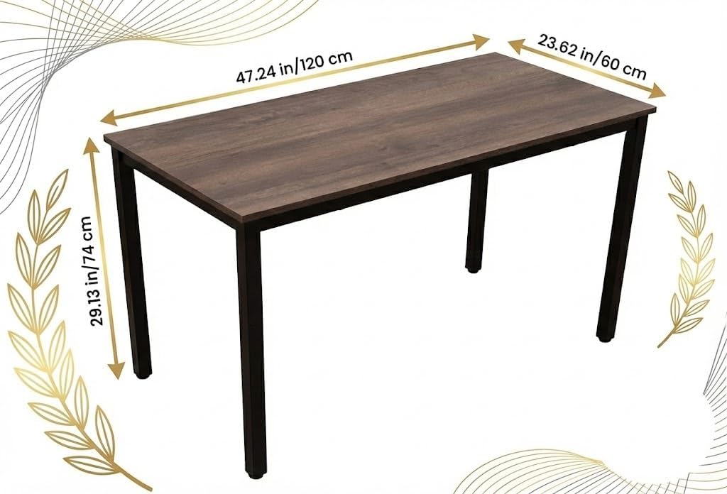 47 inch Large Computer Desk Wood, Modern Simple Style Desk for Home Office, Bedroom, Study Student Writing Desk, Small Spaces, Black Metal Frame, Walnut Top
