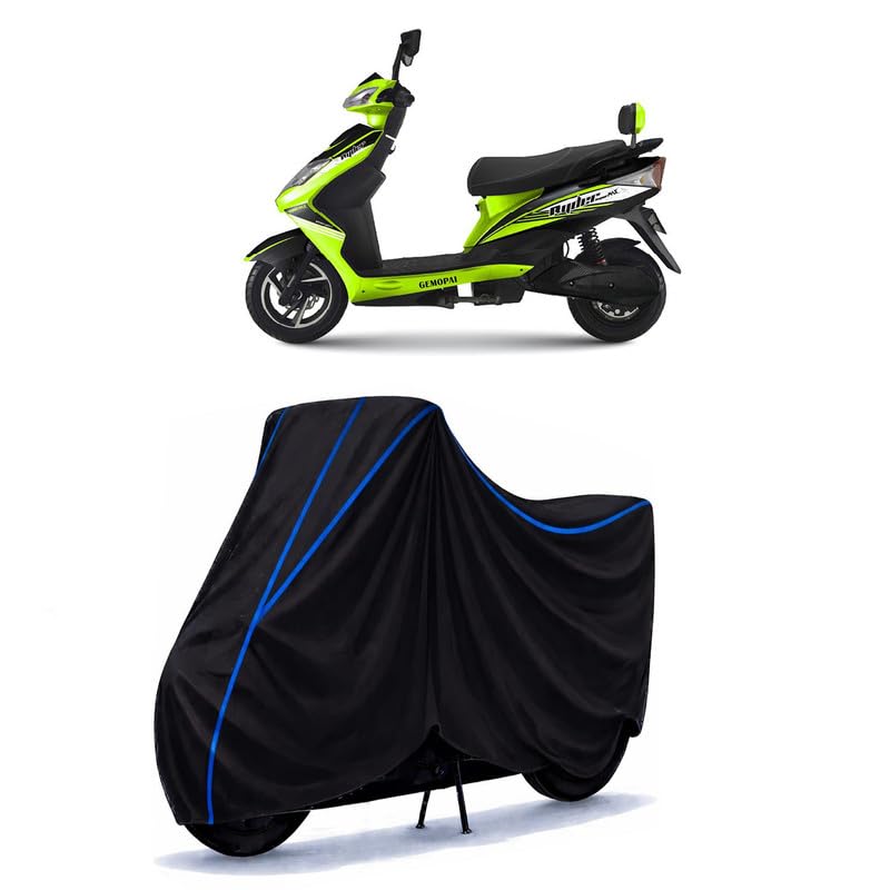 Image of Scooty Cover Water Resistant for Gemopai Ryder SuperMax | Universal Scooter & Bike Cover | Heavy Duty UV Dust, Rain & Scratch Protection Weather Indoor Outdoor | Black with Blue Piping