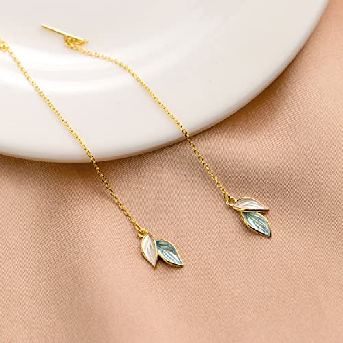 Reffeer Solid 925 Sterling Silver Leaf Chain Dangle Earrings for Women Teen Girls Leaf Dangle Drop Earrings Threader Tassel4