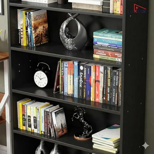 Image of Lukzer Engineered Wood 6 Tier Bookcase Open Book Shelf Storage Cabinet (MR-007 / Black / 134 x 24 x 71cm) DIY(Do It Yourself).