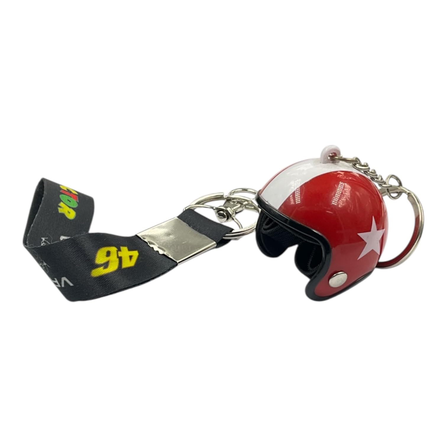 Mini Motorcycle Helmet Keychain with Lanyard, Red with White Star, 46 Number Design, Collectible Accessory-image-16