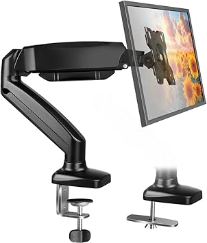 BFTOU Black Single Monitor Arm Adjustable Stand Monitor Mount up to 32 inches and 17.6 lbs, Computer Desk Mount with Clamp and Grommet Base