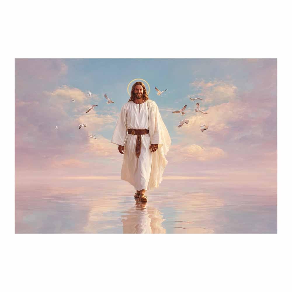 ZAMAEIU Jesus Christ Classic Painting Style Holy Companion of Doves Religious Figure Wall Art Print,Room Decor for living room, bedroom, church, hospital(white)-60x90cm Unframed