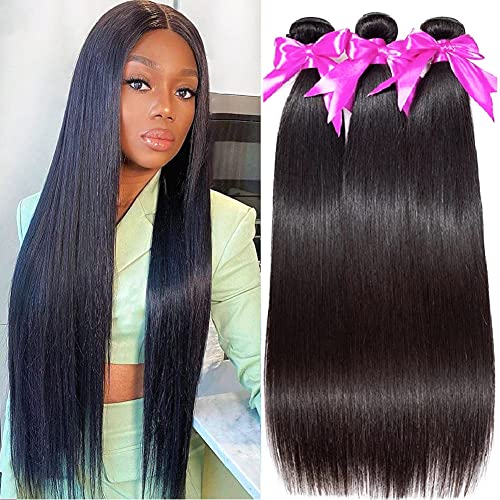 Straight 3 Bundles 9A 100% Unprocessed Straight Hair Bundles Brazilian Virgin Hair Weave Human Hair Extension (22 24 26 Inch)