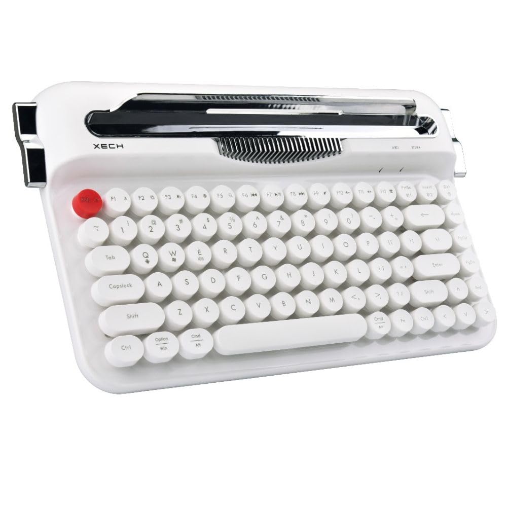 Xech Retro Typewriter Wireless Keyboard | Triple Device Multi-Connect 2X Bluetooth + 2.4G | Round Keycaps Vintage Mechanical Feel | Phone & Tablet Holder | Windows mac0S i0S Android | 84 Keys — Amazon image 9