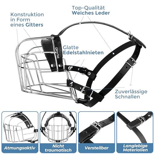 CleverTail XL Metall-Maulkorb für große Hunde – Robuster Rottweiler-Maulkorb – Extra großer Maulkorb für bellende und beißende Cane Corsos, Mastiffs, Labradore, Bulldoggen und andere große Rassen