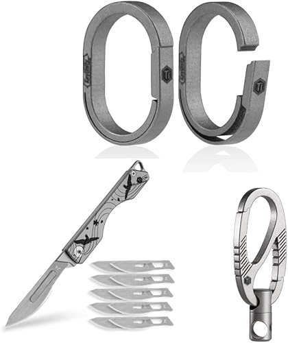 KeyUnity KA31SW Mini Llavero dividido organizador de llaves de liberación rápida, cuchillo plegable de titanio KK01CBBP y llavero mosquetón de