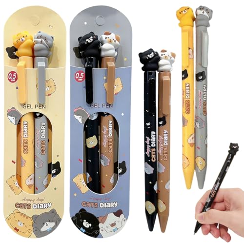 CEJAS 4 Pièces Kawaii Cartoon Cat Gel Pen,Amitié Stylo, Couple Stylo, Cadeau Papeterie Mignon Stylos Nice Bureau Fournitures Scolaires