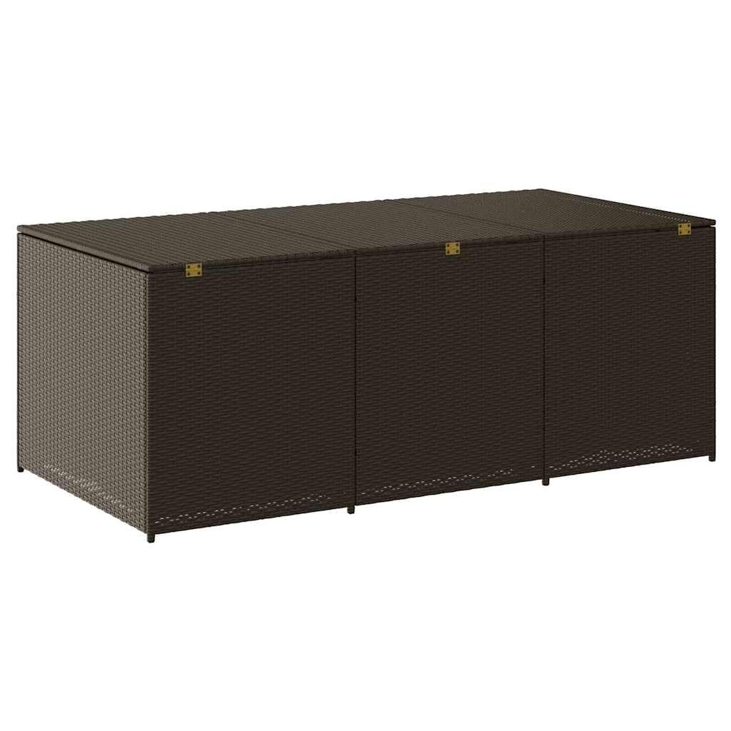Baúl de almacenaje de polirratán 180 x 90 x 70 cm, color marrón, con tapa y muelle de gas para cojines de muebles de jardín, cojines y accesorios