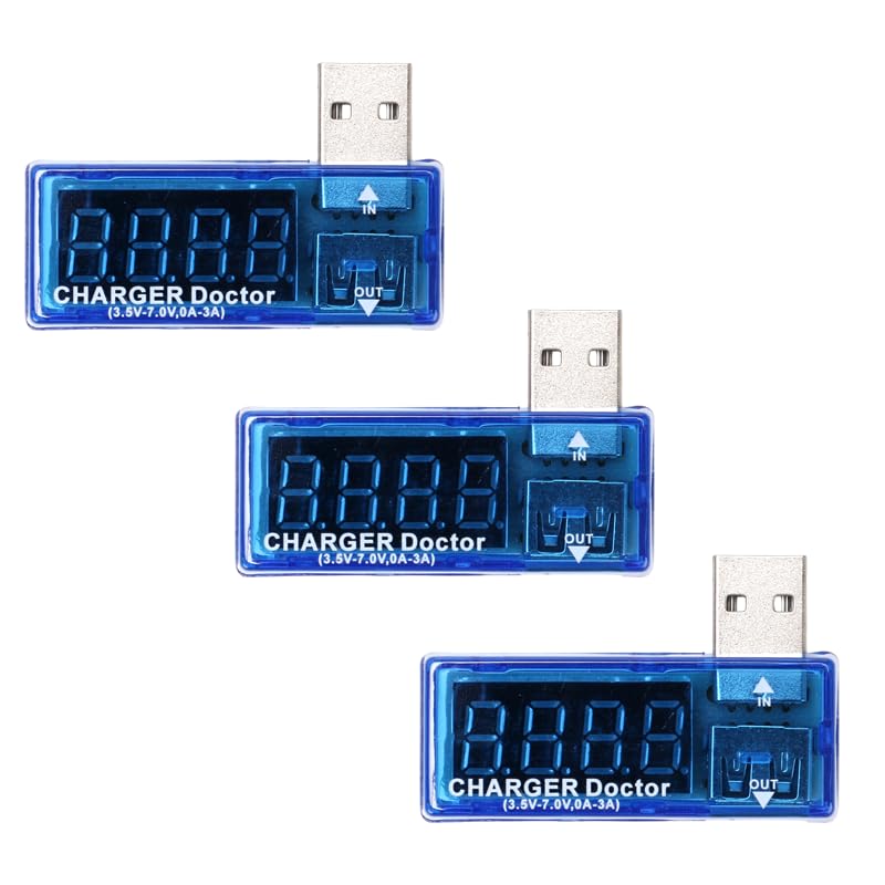 3Pcs USB Voltage Current Tester, Mini USB Power Meter Voltmeter Ammeter for Charger and Power Bank Testing