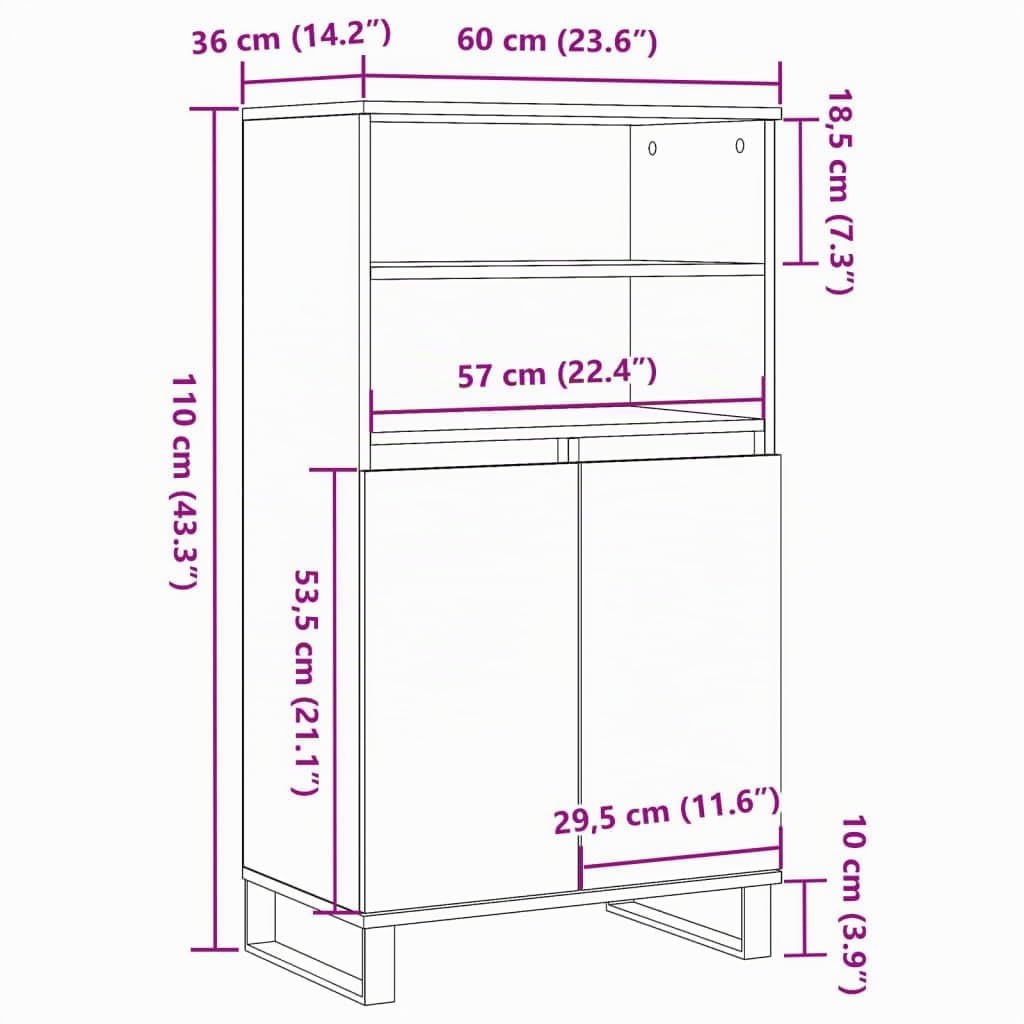 vidaXL Credenza Rovere Artigianale 60x36x110 cm in Legno Multistrato