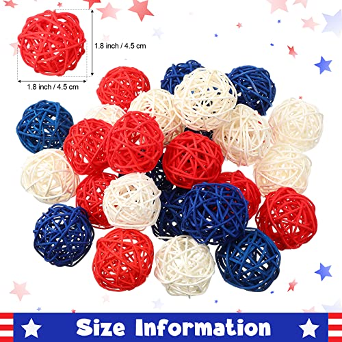 30 Pcs Patriotic Rattan Balls 4Th Of July Decorative Balls For Bowl 1.8 Inch Red White And Blue Table Wicker Balls For Decorating Bowl Filler Vase Filler Spheres For Table Independence Day Home Decor #TOP2