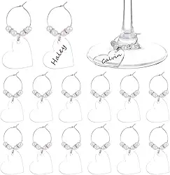 BENECREAT Amuletos de nome de taça de vinho transparente, pingentes de vidro de vinho de acrílico com anéis de charme de copo de vinho de