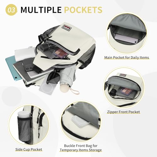 Image of Convertible Sling Bags for Women Men, Lightweight Crossbody Backpack Daypack Fit for 7.9 inch Tablet for Casual Travel Sport Hiking (White)