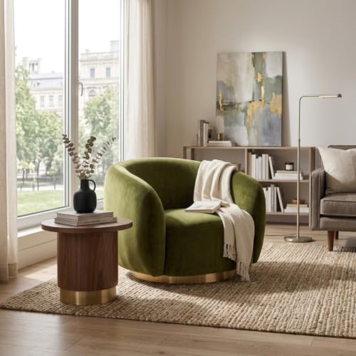 Image of Kingsman Furnitures Brok Swivel Luxury Accent Arm Chair 360 Degree Rotatable Sofa for Home | Bedroom, Living & Drawing Room | Ultra Soft and Comfortable for Lounge (Olive Green, Non-Swivel)