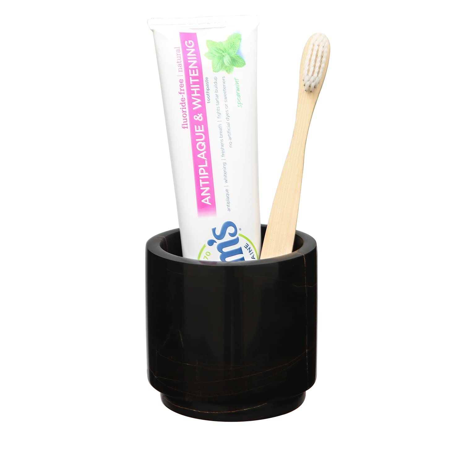 JIMEINatural Smooth Real Marble Toothbrush Holder for Bathroom & Countertops Organizer Makeup Brush Holder Black
