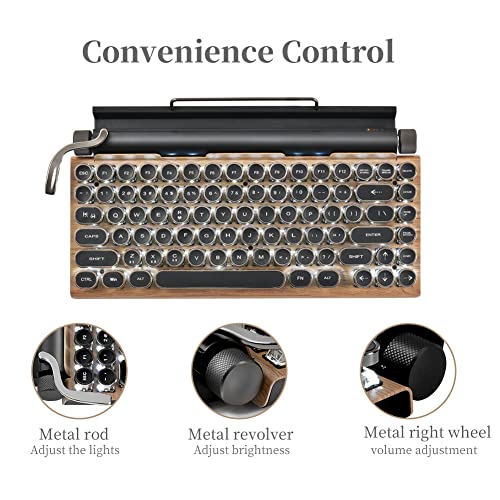 Guazi Store 83-Key Mechanical Keyboard Dot Retro Typewriter Mechanical Keyboard Wireless Bluetooth Keyboard, Keyboard Gaming Mechanical,Anti-Ghosting Blue Switch Mechanical Keyboard (Wood Color) #TOP3