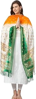 PROSTHIL Tricolor Art Silk Dupatta, Ethnic Wear Unisex Scarf, Multicolor Hand Washable Traditional Indian Style, Ethinic wear,Tiranga dupatta