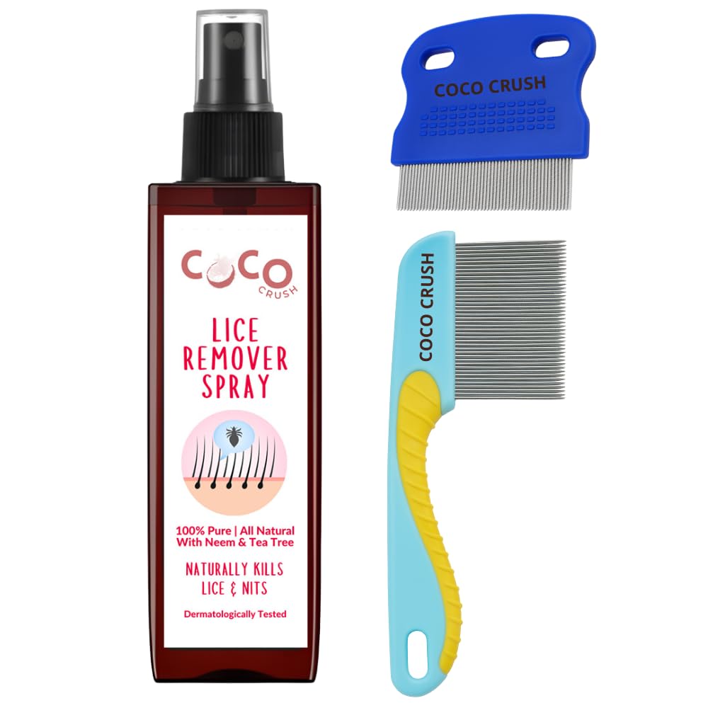 Coco Crush Anti Lice Hair Spray with Dual Comb Kit | Fine Tooth Comb for Nits and Eggs Removal and Long Handle Comb for Lice Removal | Natural Safe and Chemical-Free for Kids and Adults (50ml + 2 Comb)-image-3