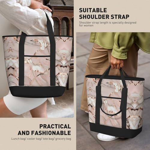 Sac isotherme grande capacité motif marbre or rose élégant et réutilisable