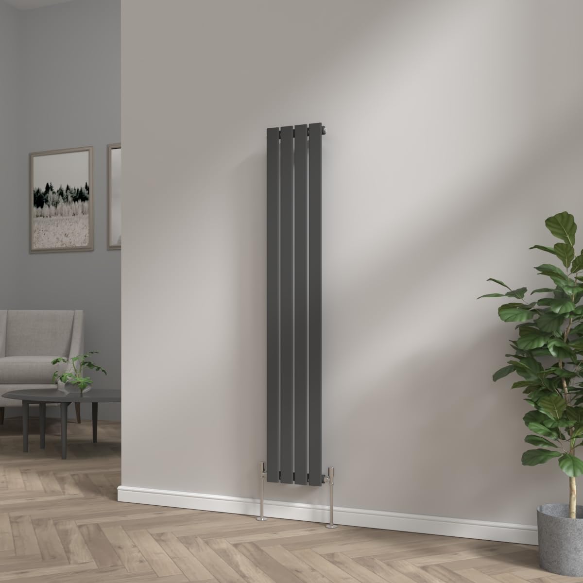 NRG 1600x272 Vertical Column Designer Radiator Black Single Flat Panel โ image 1