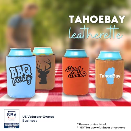 Image of TahoeBay Leatherette Can Cooler Sleeves in Bulk, 12-Pack, Green | Blank Faux Leather, Plain Neoprene Beer Coolers for 12 oz Cans, Blanks for Heat Transfer Vinyl, Groomsmen Gifts, Party Favors