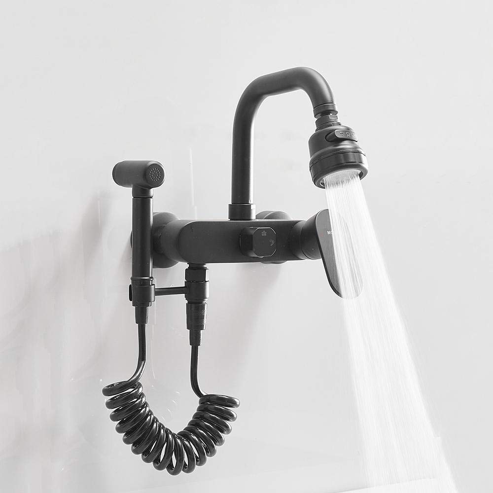 Robinet de cuisine mural noir avec bec rotatif pour mitigeur chaud froid