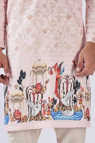 Image of BE ACTIVE Men's Cotton | Regular Fit Casual Mandarin Collar | Long Length Full Sleeves | Embroidered Indian Kurta