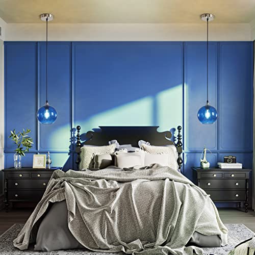 Hossee Modern Pendant Light Kitchen Island Blue Pendant Light Fixture Mini Ceiling Hanging Light Bubble Glass Sand Nickel 7.5 Inch Diam Foyer Entryway Light Living Room Dining Room #TOP5