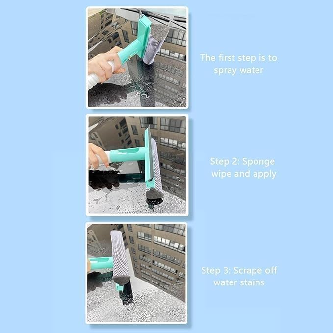 Sohansh 3-in-1 Spray Window Cleaner | Spray, Scrape & Wipe Glass Brush Wiper | Multifunctional Double-Sided Cleaner for Windows, Bathroom Tiles, Tables & Car 4