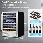 24 inch Wine Fridge Cooler, 51 Bottle - Dual Zone Built-in or Freestanding Under Counter Fridge with Stainless Steel Reversible Glass Door for Home Bar Kitchen Office - Image 2