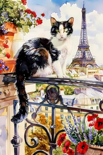 GUAIEUW Adult Diamond Painting Set The Cat on The Balcony