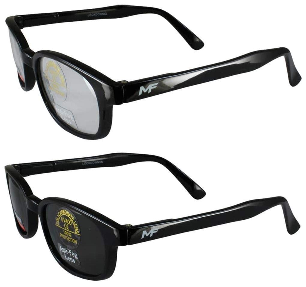 2 Pairs MotoFrames Lockdown Motorcycle Riding Glasses w/Black Frames Clear Smoke Lenses