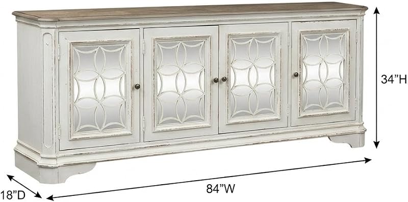Starlight Canyon Home White TV Console, Antique White, Solid and Manufactured Wood, Spacious Interior, Modern Storage, European Traditional Style image 7