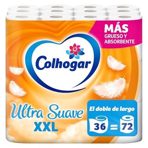 Colhogar Ultra Suave XXL x36 - Equivalente a 72 rollos - 2 Capas - 100% Libre de Perfume - Blanco - Paquete de 36 Rollos Extra Grandes (3x12)