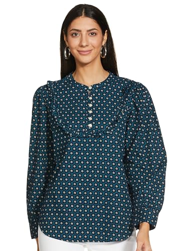 Image of Marks & Spencer Womens Printed Cotton V-Neck Regular Fit Top