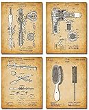 Original Hair Styling Tools Patent Art Prints - Set of 4 Photos - A Great Addition for Home and Salon Decor - Unique Gift for Hairdressers and Beauty Lovers, 8x10 Unframed Patent Print Poster
