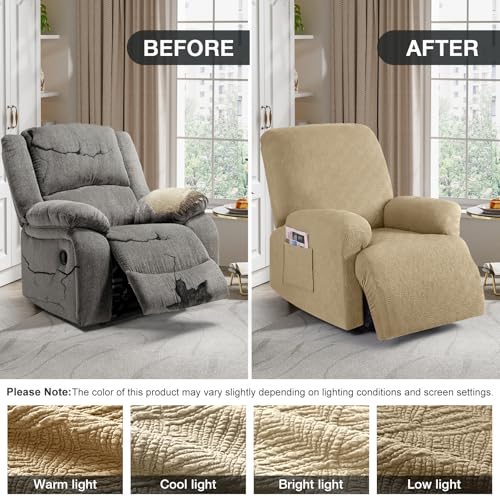 Image of Timeles Recliner Covers Extra Wide Recliner Chair Cover Reclining Sofa Slipcovers for Pet&Kid,Stretch Soft Washable (One-Seater Oversized, Khaki)