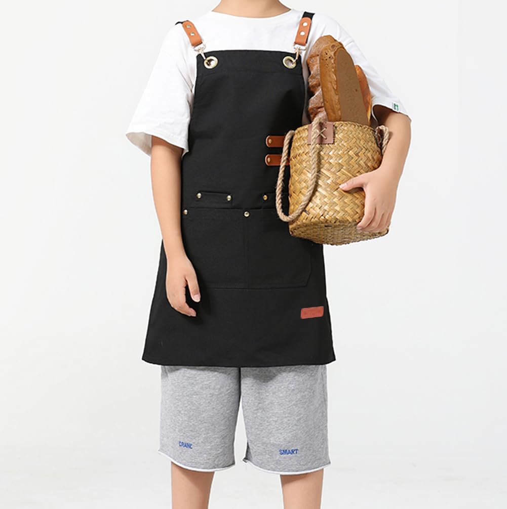 Oyccen Kids Canvas Aprons Painting Baking Cooking Apron with Pockets Children's Artist Apron for Boys and Girls - Image 2