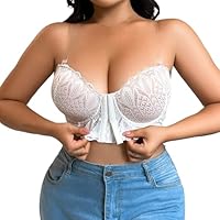 Soutien Gorge Dos Nu sans Bretelles Femme Brassiere Boucle Avant Réglable Sexy Dentelle Soutien-Gorge avec Armature Push Up Bra Invisible Anti-affaissement Respirant sous-Vêtements