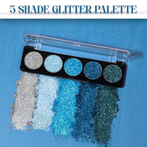 Image of Profusion Cosmetics Glitter Eye Shadow Palette, 5 Shades of Gems - Aqua Gems (4.5g) (Pack of 2)