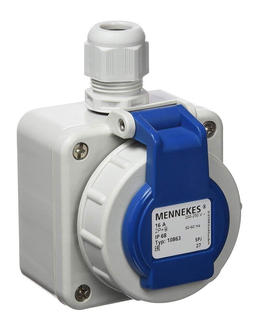 Mennekes 101700017 Bases Schuko. 16 A / 230 V, Tomas de Corriente, IP 68 Grado de Protección, Azul